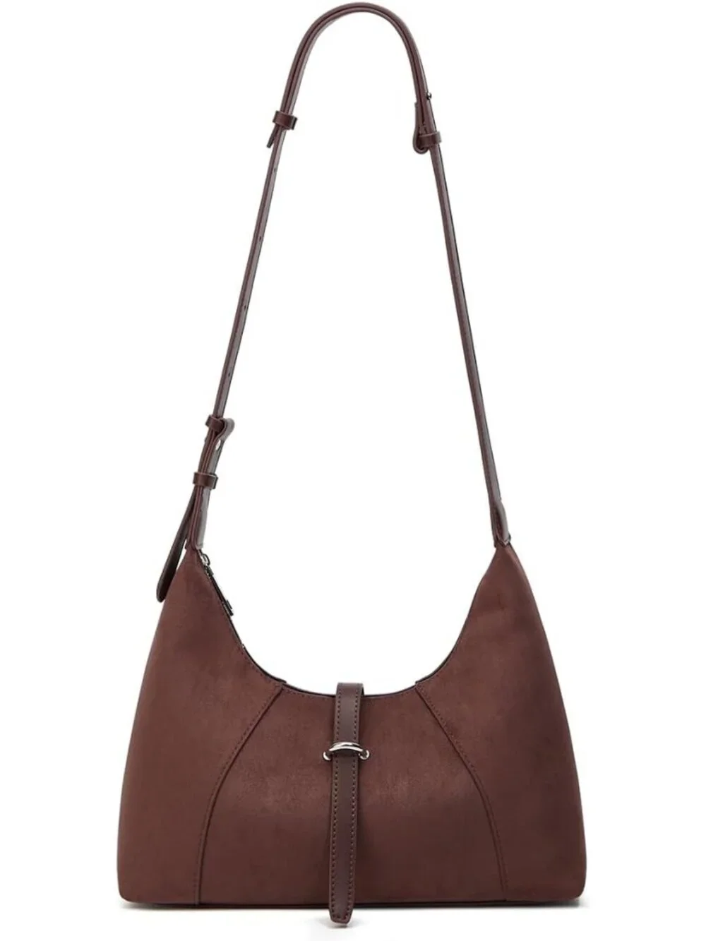 Structured Brown Hobo Shoulder Bag with Curved Silhouette